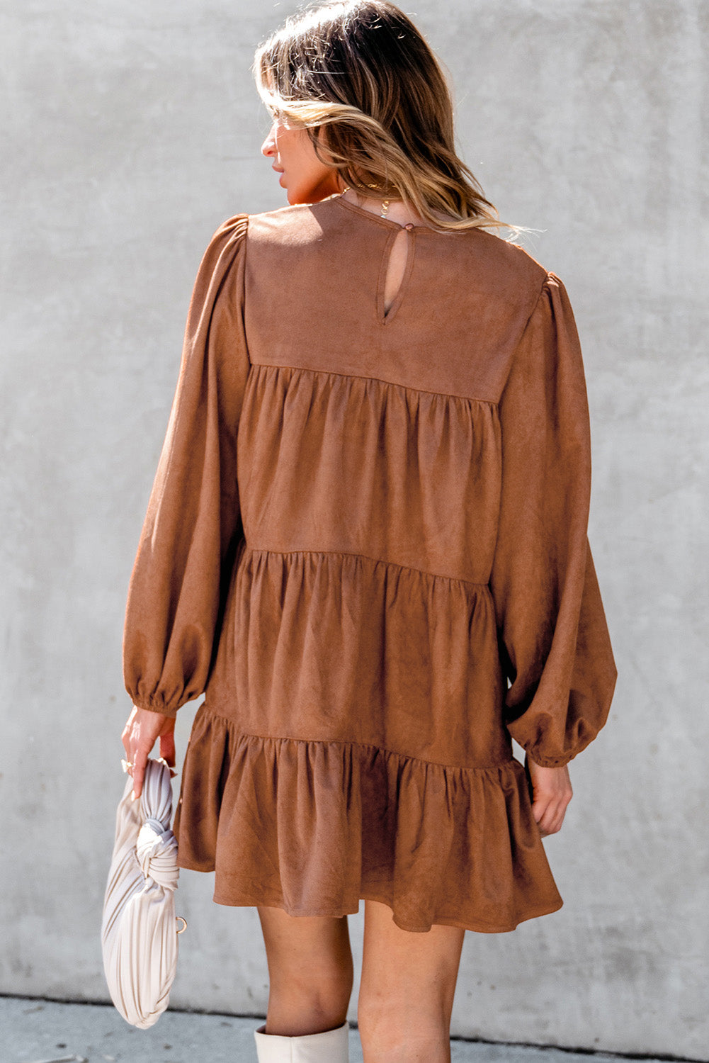 Chestnut Floral Lace Crochet Tiered Ruffled Mini Dress Aaria Tees