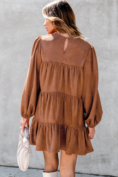 Chestnut Floral Lace Crochet Tiered Ruffled Mini Dress Aaria Tees