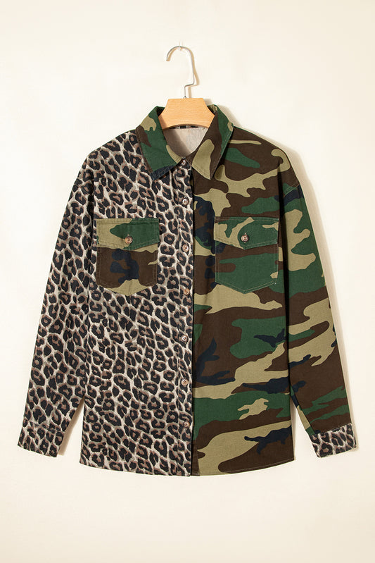 Brown Leopard Camo Patchwork Oversize Shacket