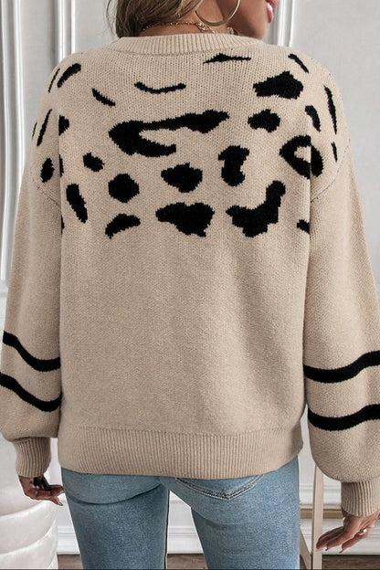 Leopard Stripe Drop Shoulder Sweater