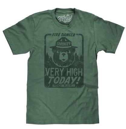Smokey Bear "Fire Danger Very High Today" T-Shirt - Green