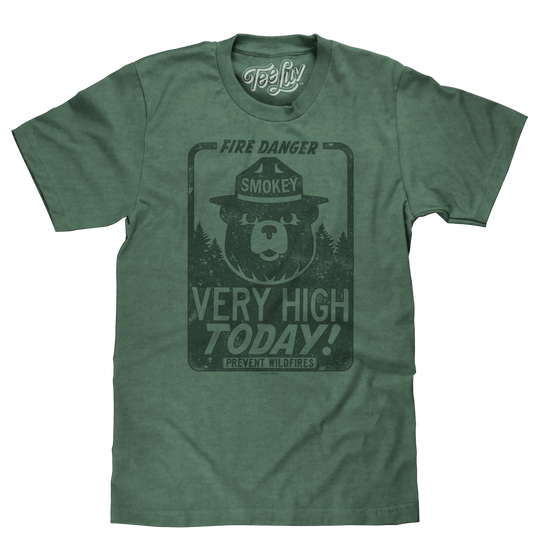 Smokey Bear "Fire Danger Very High Today" T-Shirt - Green