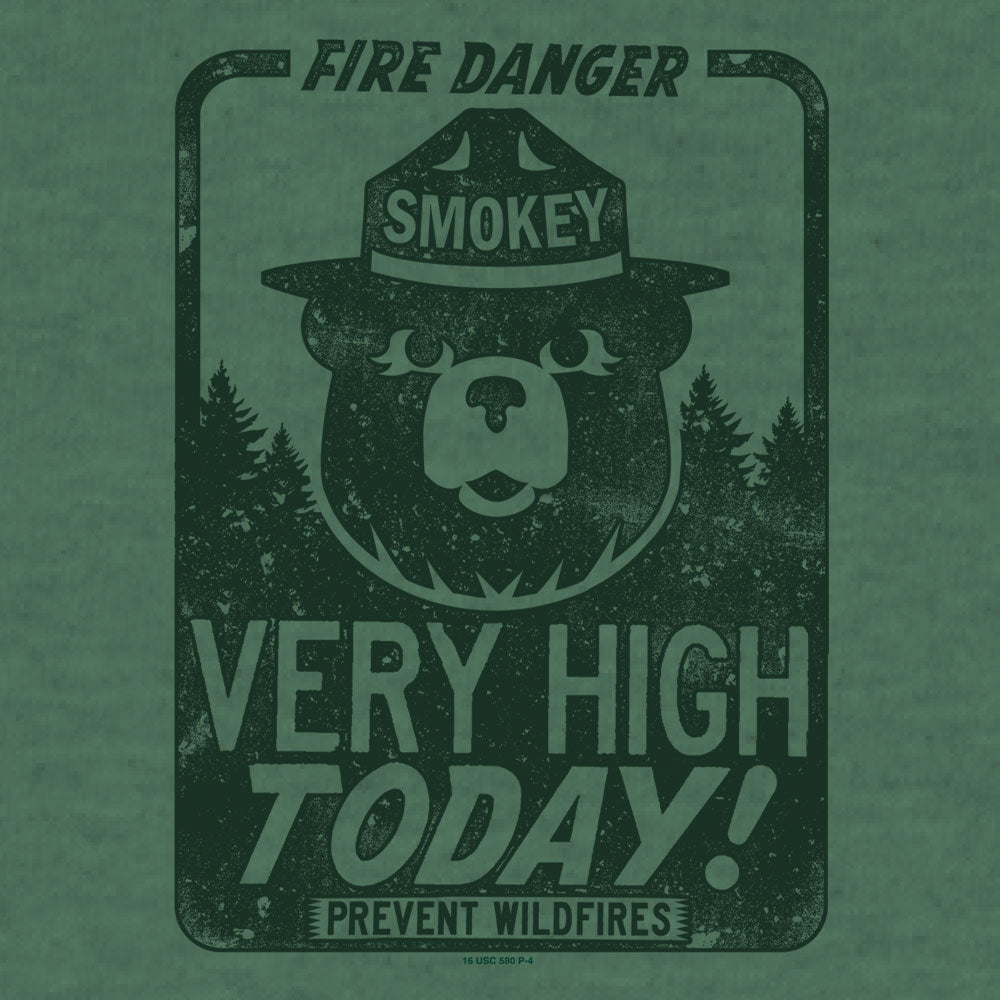 Smokey Bear "Fire Danger Very High Today" T-Shirt - Green