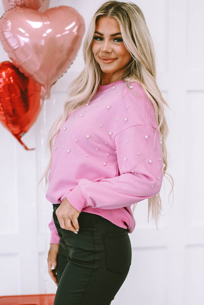 Lilah Pearl Detail Ribbed Crew Neck Sweatshirt - Aaria Tees