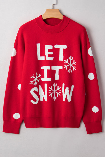 Red Dahlia LET IT SNOW Christmas Dotty Sleeve Loose Sweater