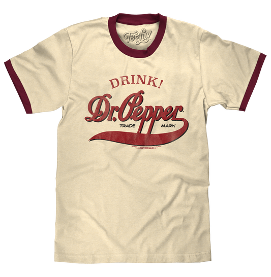 Retro Drink Dr. Pepper Ringer T-Shirt - Beige and Maroon