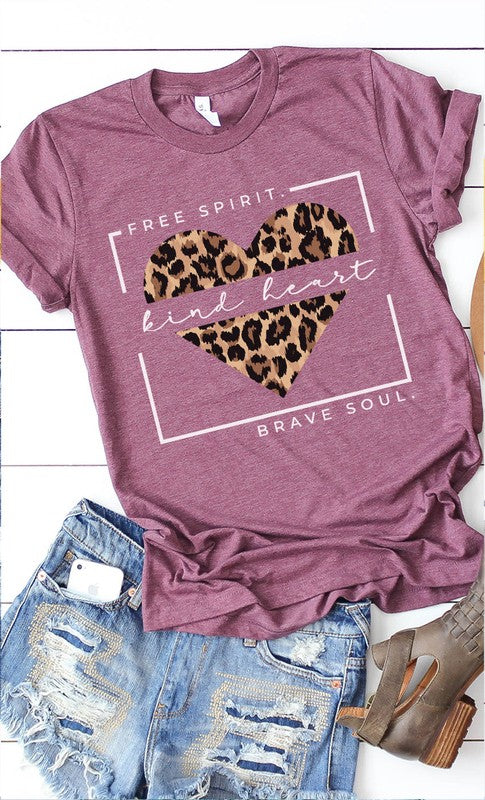 Free Spirit Leopard Heart Graphic Tee PLUS - Aaria Tees