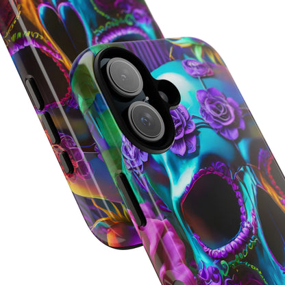 Neon Skull and Roses Vibrant Tough Phone Case