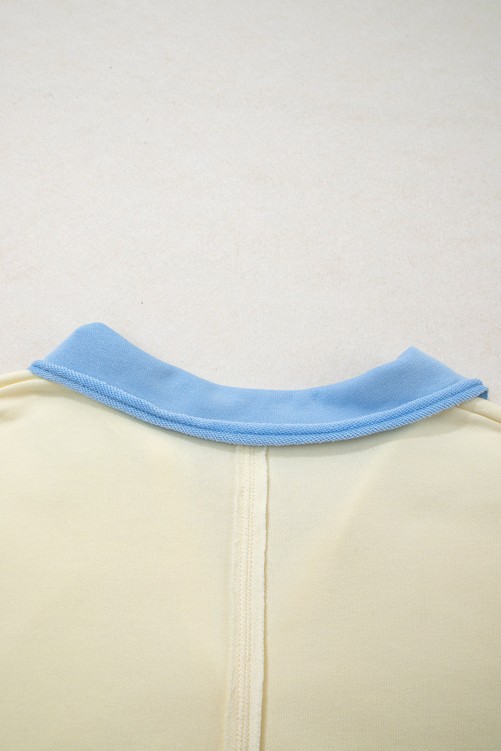 Yellow Cream Raw Seam Color Block Patchwork Plus Size V Neck Pullover