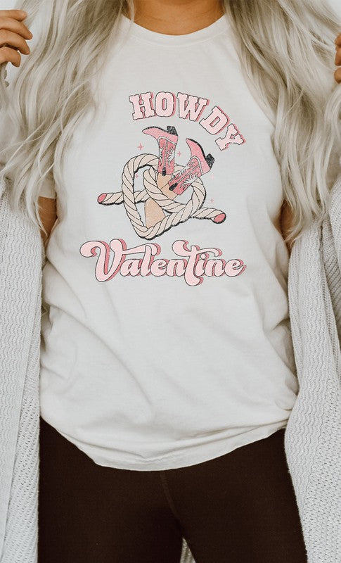 Howdy Valentine Cowboy Boots Graphic Tee - Aaria Tees Aaria Tees