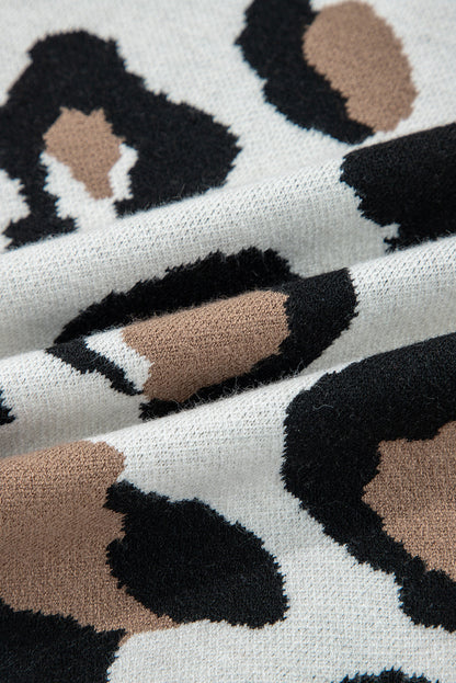 Leopard Colorblock Drop Shoulder V-Neck Sweater