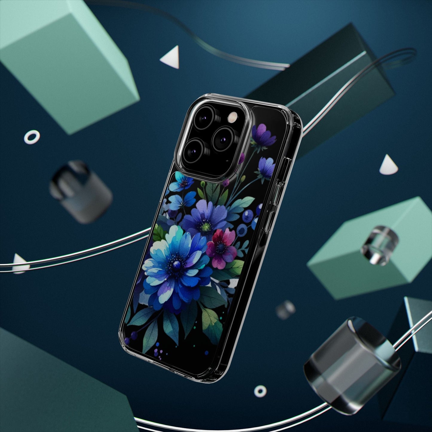 Vibrant Blue Floral Clear Phone Case