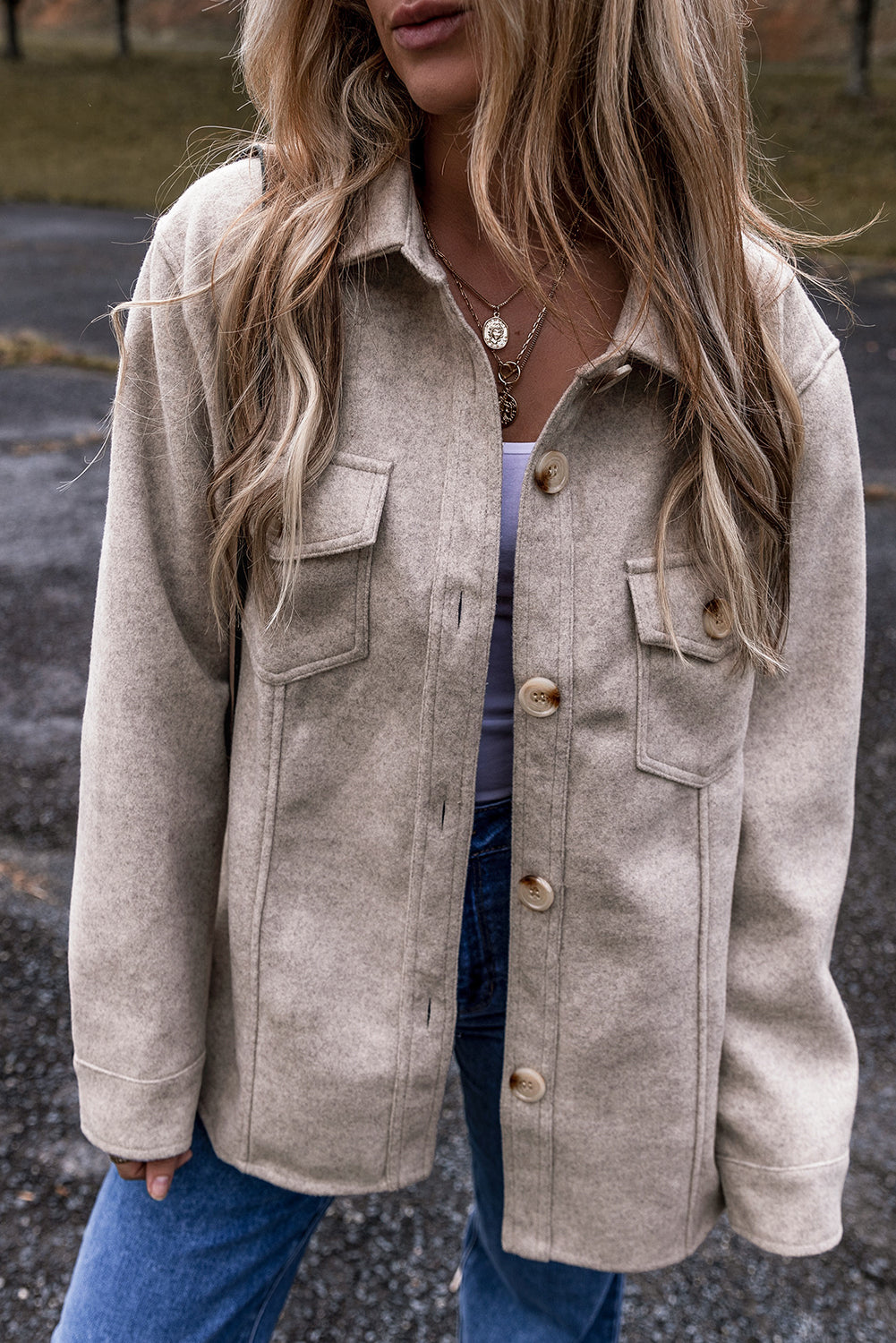 Sadie Flap Pockets Buttoned Shacket - Aaria Tees