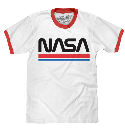 NASA Worm Logo Ringer T-Shirt - White and Red