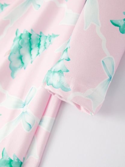 Christmas Tree Bow Print Girls Dress