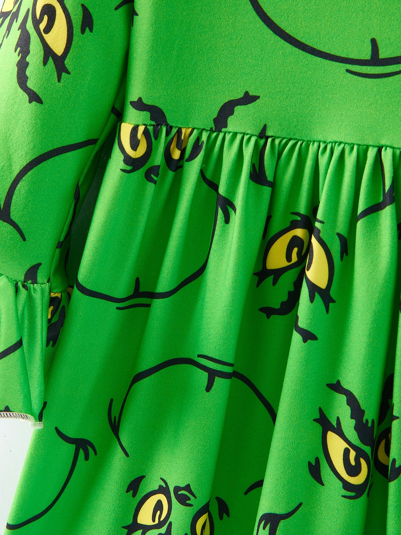 Christmas Green Cartoon Characters Print Girls Dress