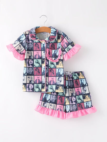 Mommy me Black TS Summer Ruffle Pajama Set