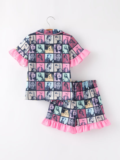 Mommy me Black TS Summer Ruffle Pajama Set