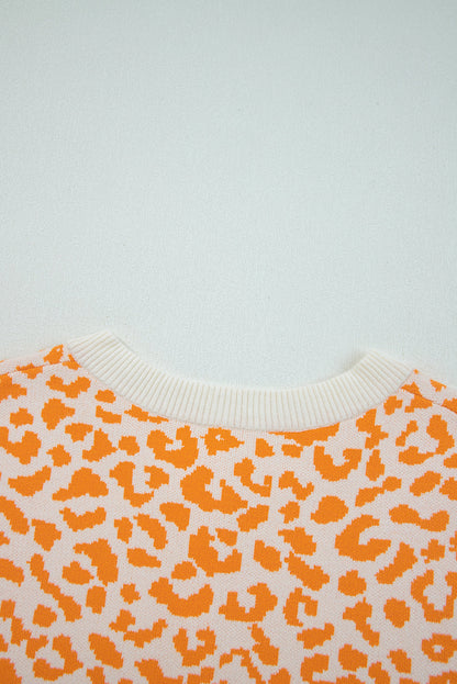 Orange Leopard Drop Shoulder Knitted Cardigan