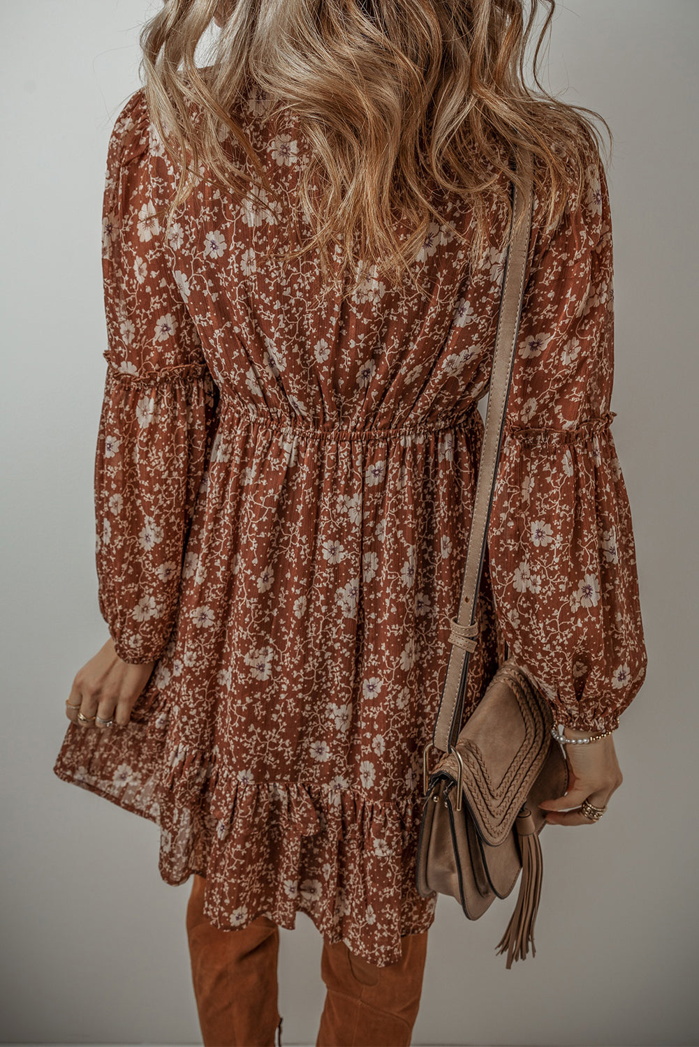 Ashley Boho Floral Puff Sleeve Mini Dress - Aaria Tees