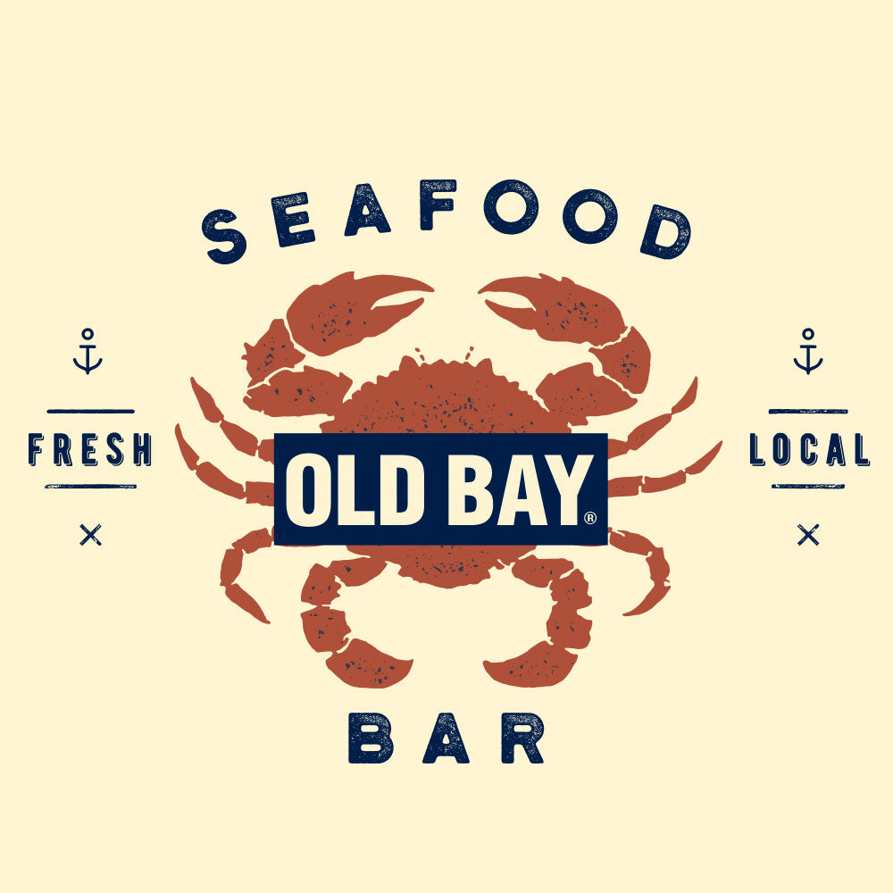 Old  Bay Seafood Bar Lobster Logo Ringer T-Shirt - Beige and Navy