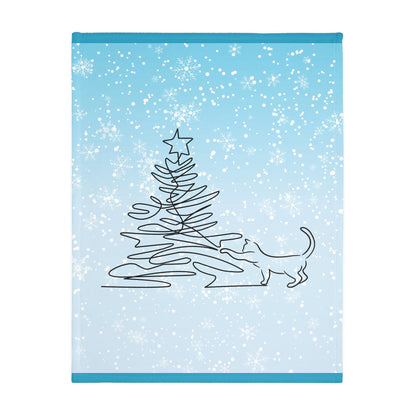 Kitty & Christmas Tree Velveteen Microfiber Blanket (Two-sided print)