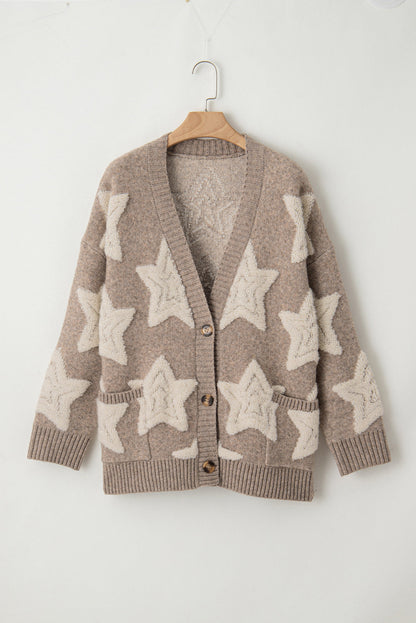 Star Sherpa Textured Buttoned Sweater Cardigan