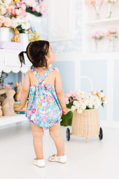 Preppy Floral Ruffle Cross Back Romper
