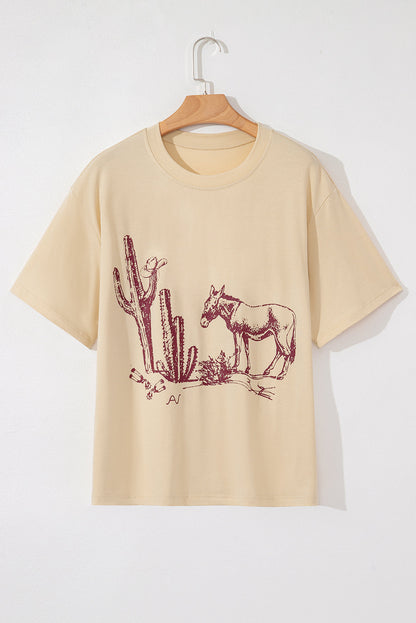 Parchment Western Burro Cactus Crew Neck Graphic Tee Aaria Tees