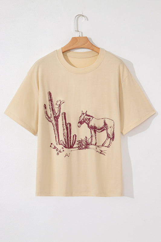 Parchment Western Burro Cactus Crew Neck Graphic Tee Aaria Tees