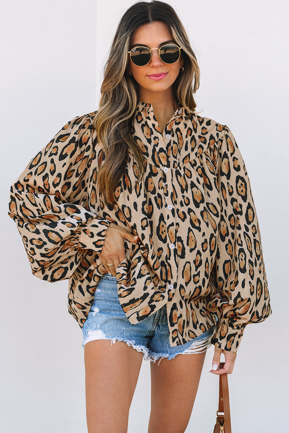 Jet Stream Oversized Leopard Print Balloon Sleeve Casual Shirt - Aaria Tees