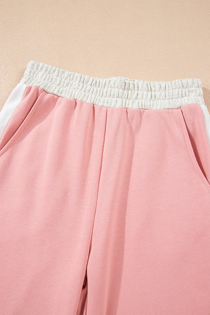 Light Pink 2pcs Color Block Pullover Loose Pant Set