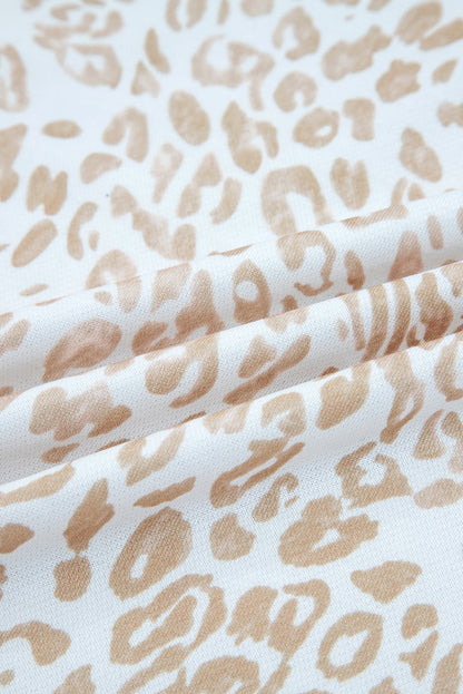 Leopard Ruffle Ribbed Trim Round Neck Sweatshirt