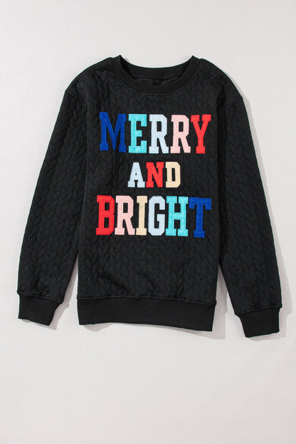 Christmas Merry And Bright Cable Knit Pullover Sweatshirt