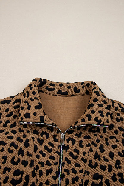 Leopard Quarter-Zip Drop Shoulder Sweatshirt