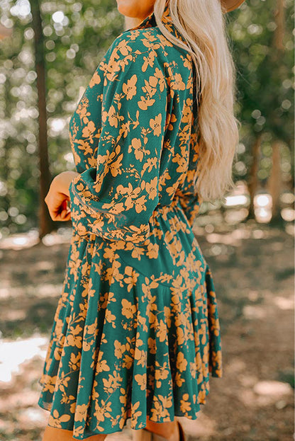 Pink Floral Print Drawstring Tunic Flowy Short Dress - Aaria Tees