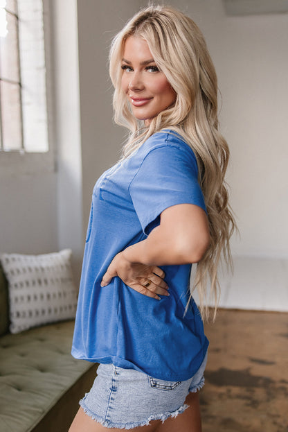 Sky Blue Vintage MOTHERHOOD Letter Graphic T Shirt Aaria Tees