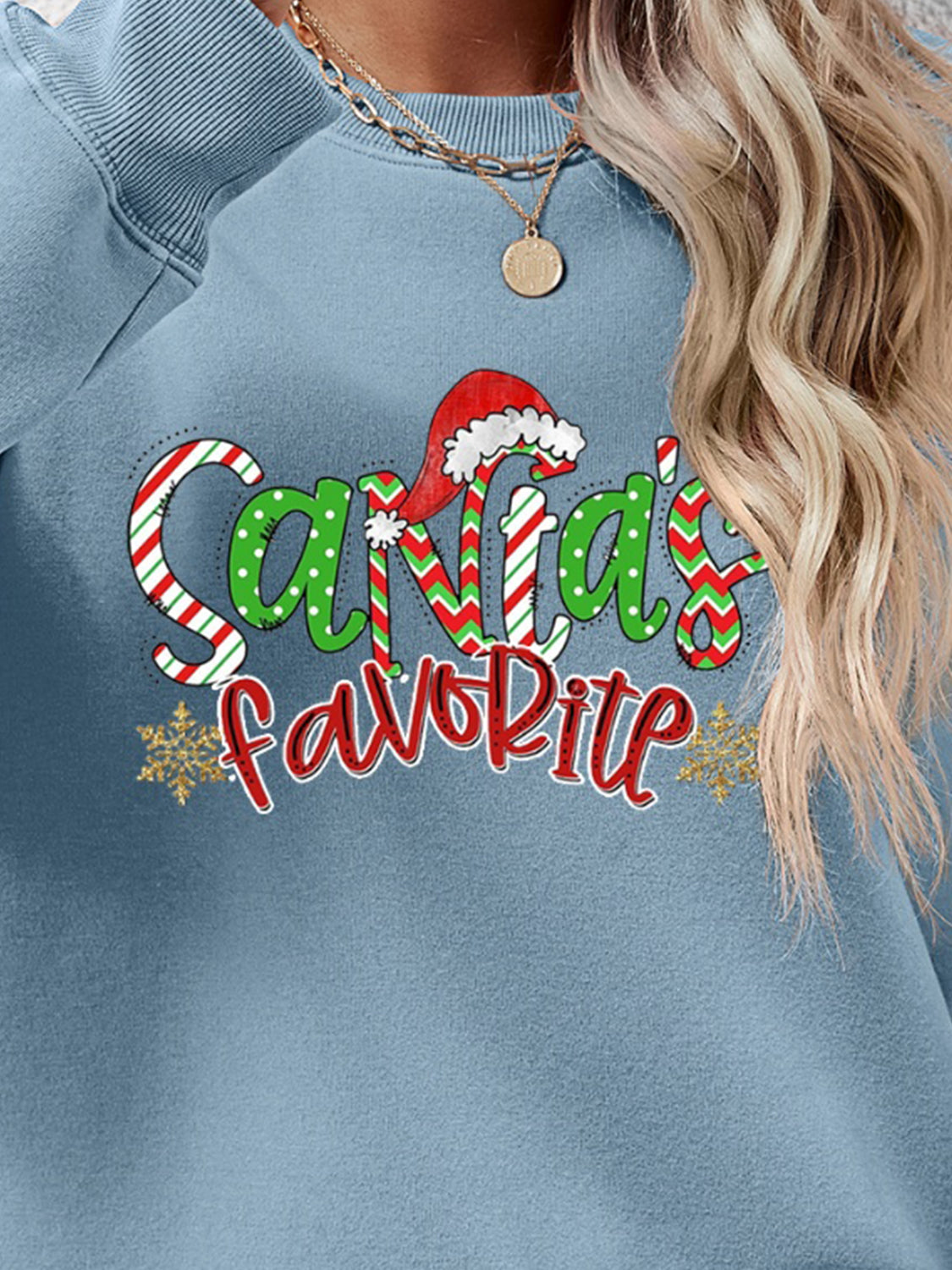 Letter Graphic Round Neck Long Sleeve Sweatshirt - Aaria Tees