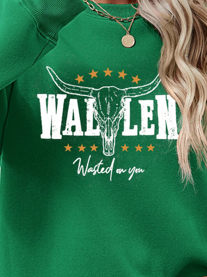 Graphic Round Neck Dropped Shoulder Sweatshirt - Aaria Tees