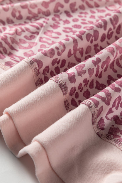 Pink Leopard Print Patchwork Crew Neck Sweatshirt