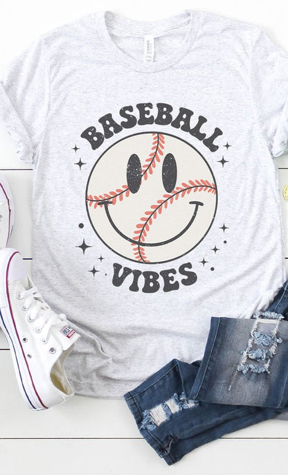Retro Baseball Vibes Smiley Graphic Tee PLUS - Aaria Tees