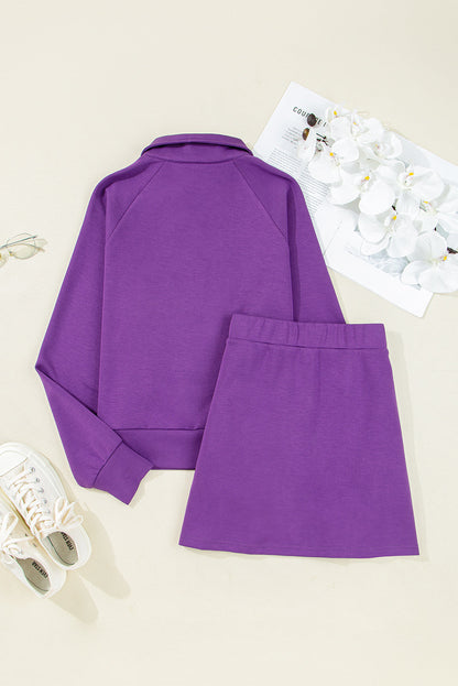 Solid Half Zip Pullover and Mini Skort Set