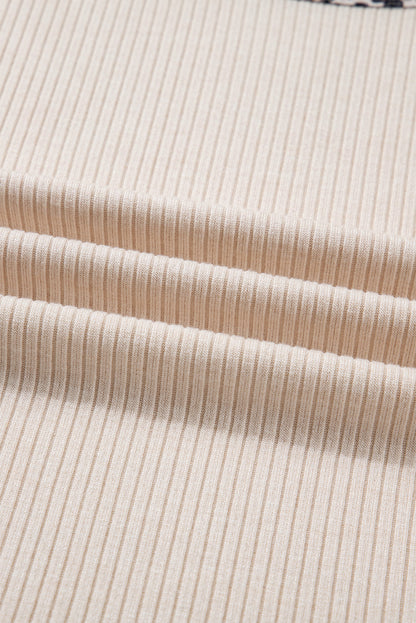 Plus Size Leopard Contrast Trim Ribbed Knit Top