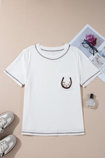 Horseshoe Embroidered Patch Pocket Tee