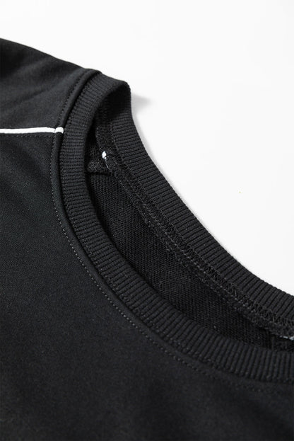 Patchwork Contrast Piping Pullover and Mini Skirt Set