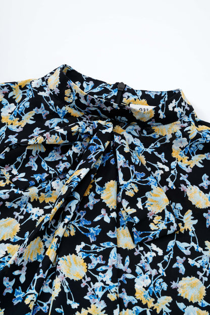 Cuffed Sleeve Floral Blouse - Aaria Tees