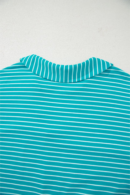 Sky Blue Stripe V Neck Tee and Casual Short Set