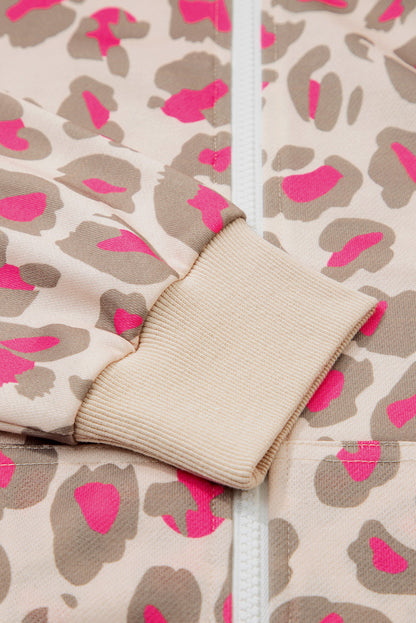 Leopard Zip-Up Hooded Sweatshirt