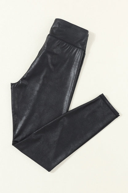 Solid Crossed Dip Waist Leather Leggings