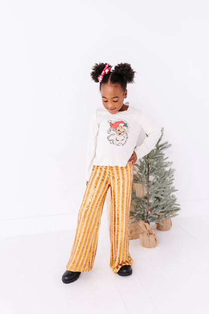 Gold Sequin Stripe | Wide-Leg Pants